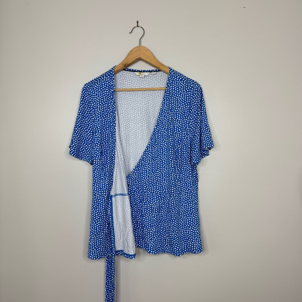 Boden Wrap Tie Front V-Neck Short Sleeve Polka Dot Blouse 16